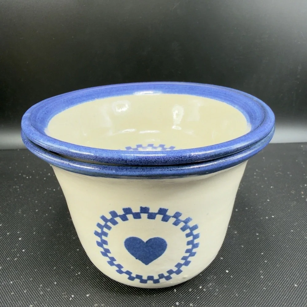 Brinker‎ Pots Dip Crock Set Blue Heart Stoneware Pottery Kansas City 2000s 2pc